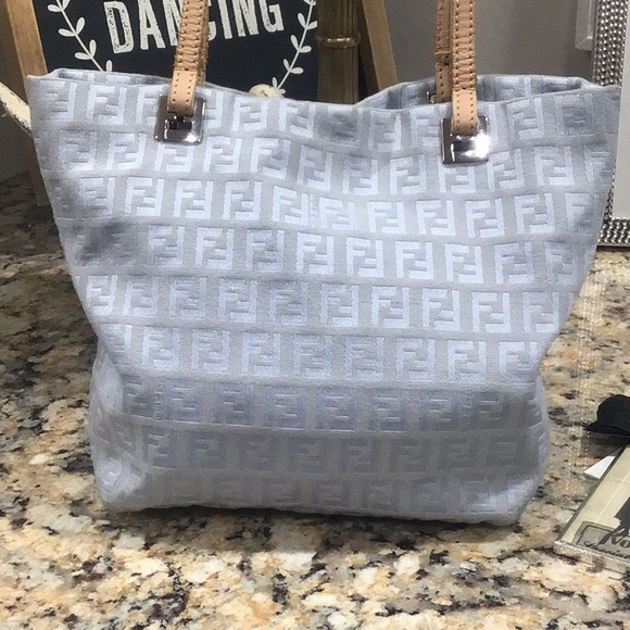 Fendi Handbags - Fendi Handbag Tote Light Blue Oyster Cloth Canvas $1200